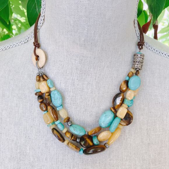 Silpada N1858 Turquoise Tiger Eye Leather Necklace, Southwest Sterling Silver - Picture 8 of 11